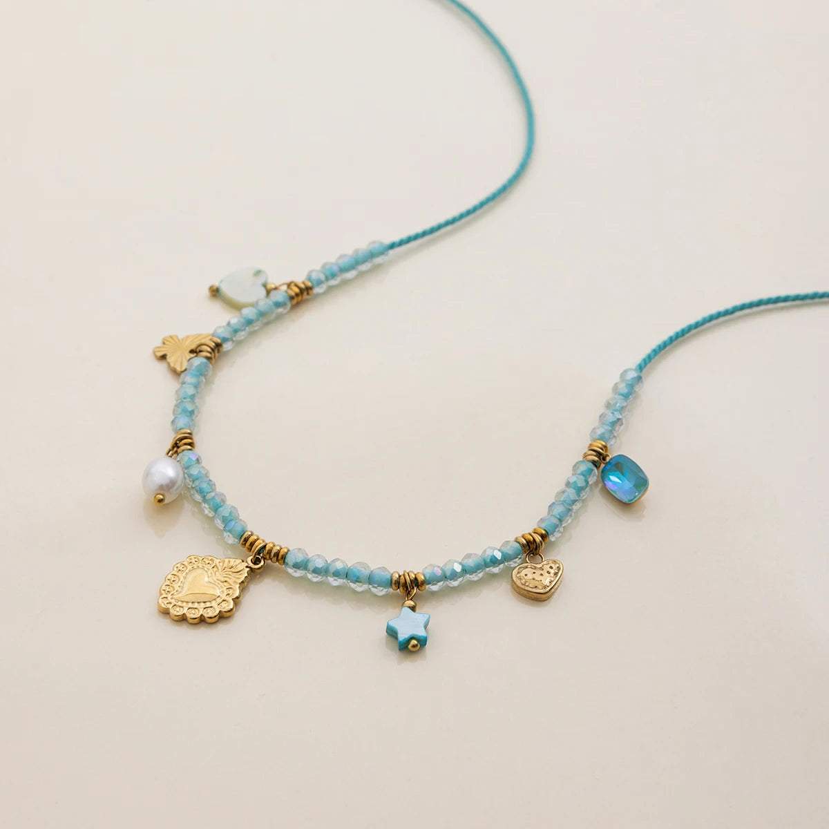 Beaded Rope Charm  Necklace
