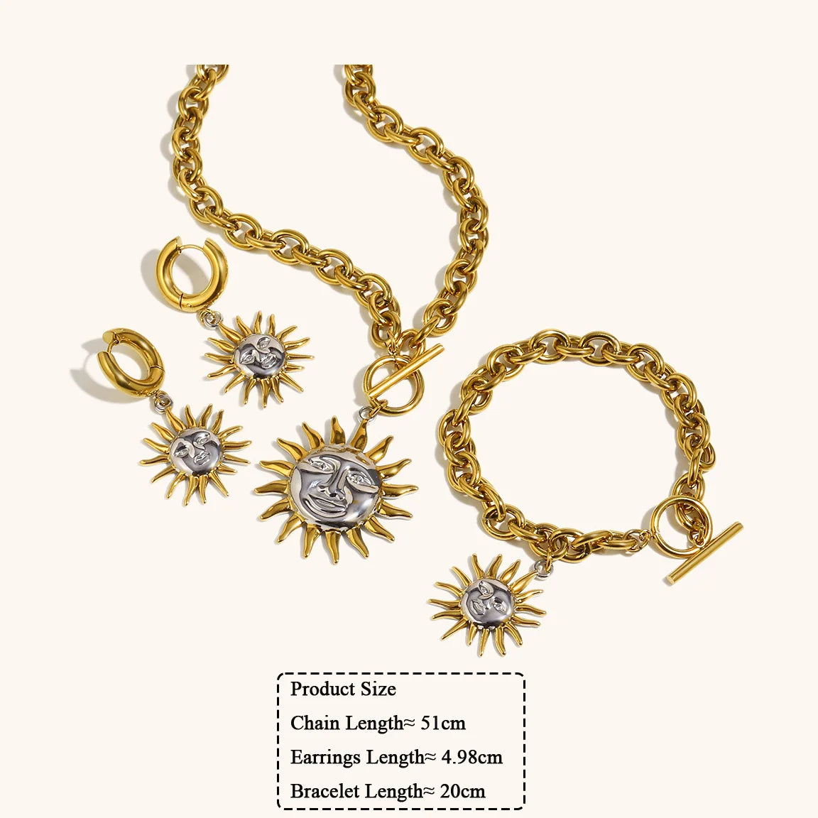 Sun Necklace, Bracelet, & Earrings