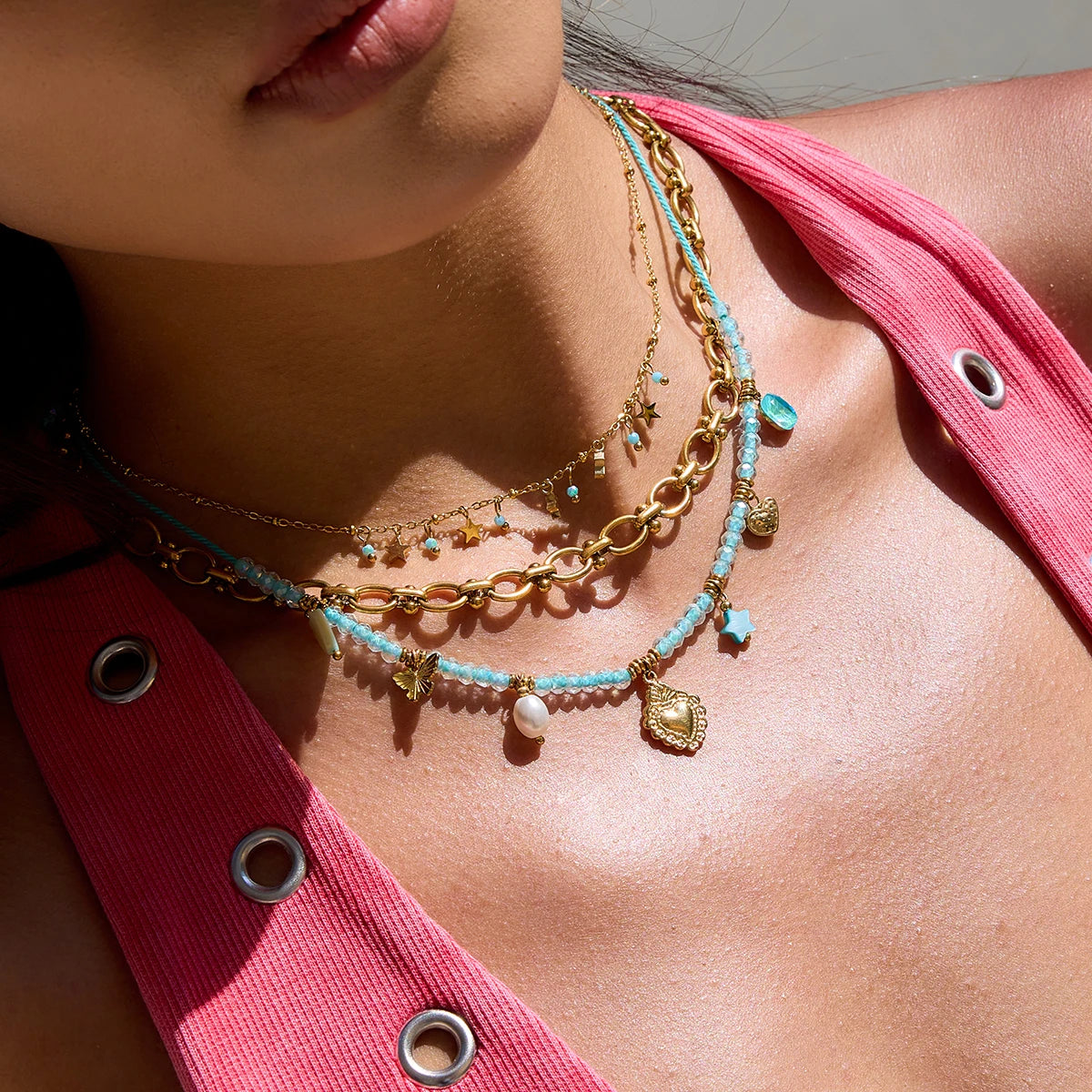 Beaded Rope Charm  Necklace