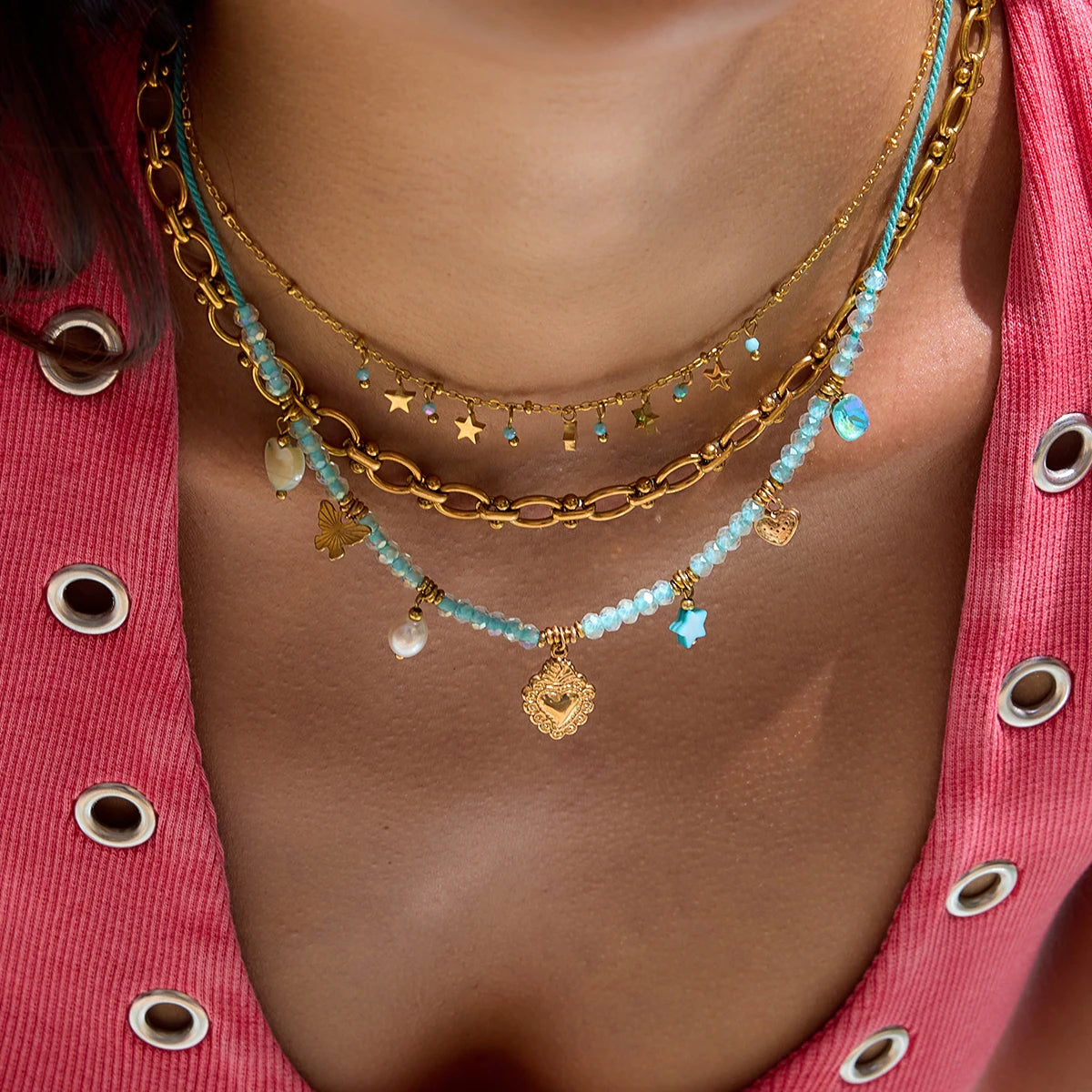 Beaded Rope Charm  Necklace