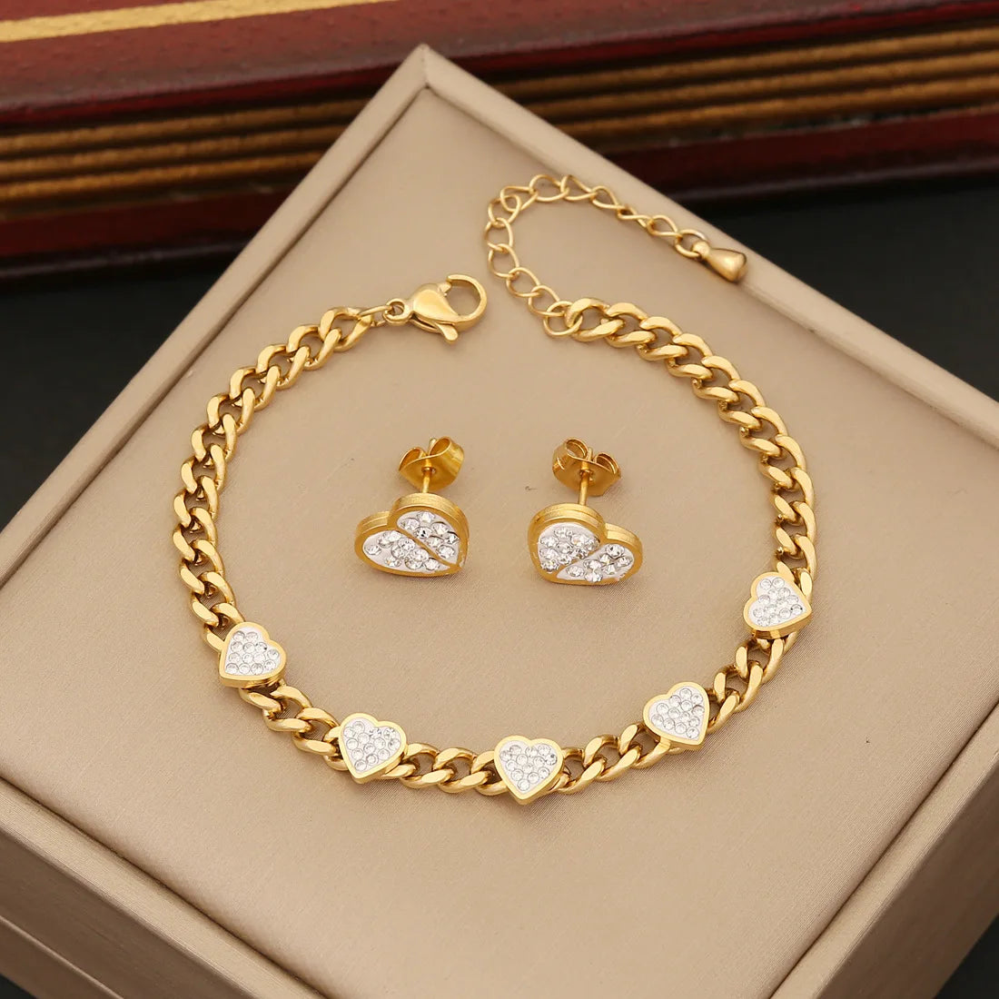 Chunky Chain Heart Necklace, Bracelet, Earrings