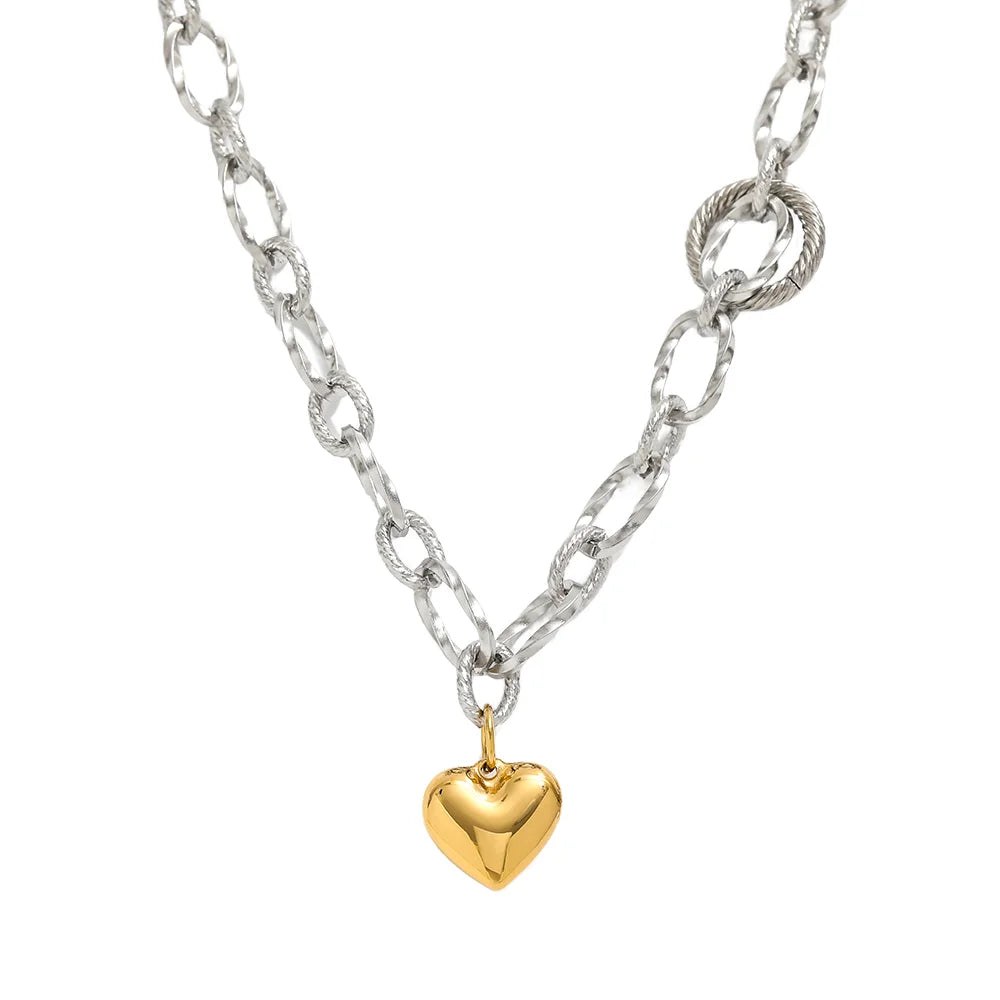Chunky Necklace with Heart Pendant