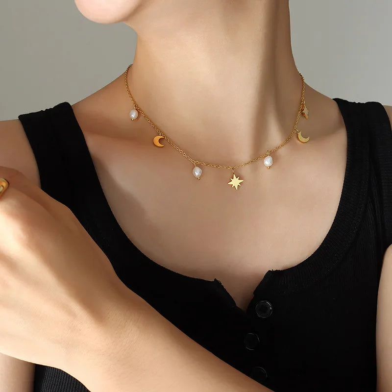 Star & Moon Charm Necklace