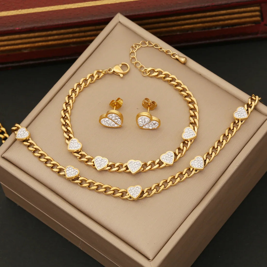 Chunky Chain Heart Necklace, Bracelet, Earrings